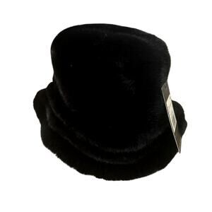 Badgley Mischka Black Faux Fur Bucket Hat – Soft Plush Hat NWT